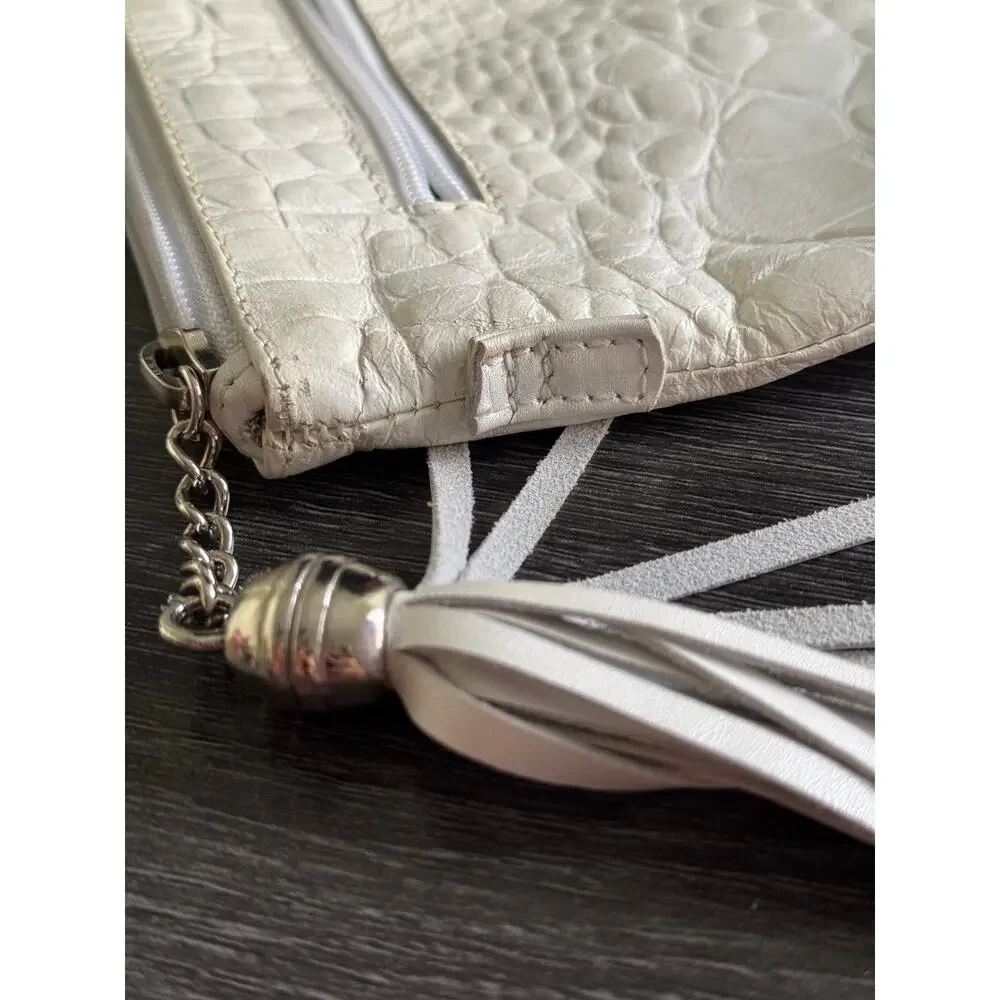 Due Fratelli‎ Made In Canada Genuine Leather White Faux Croc Embossed Clutch - Picture 7 of 11